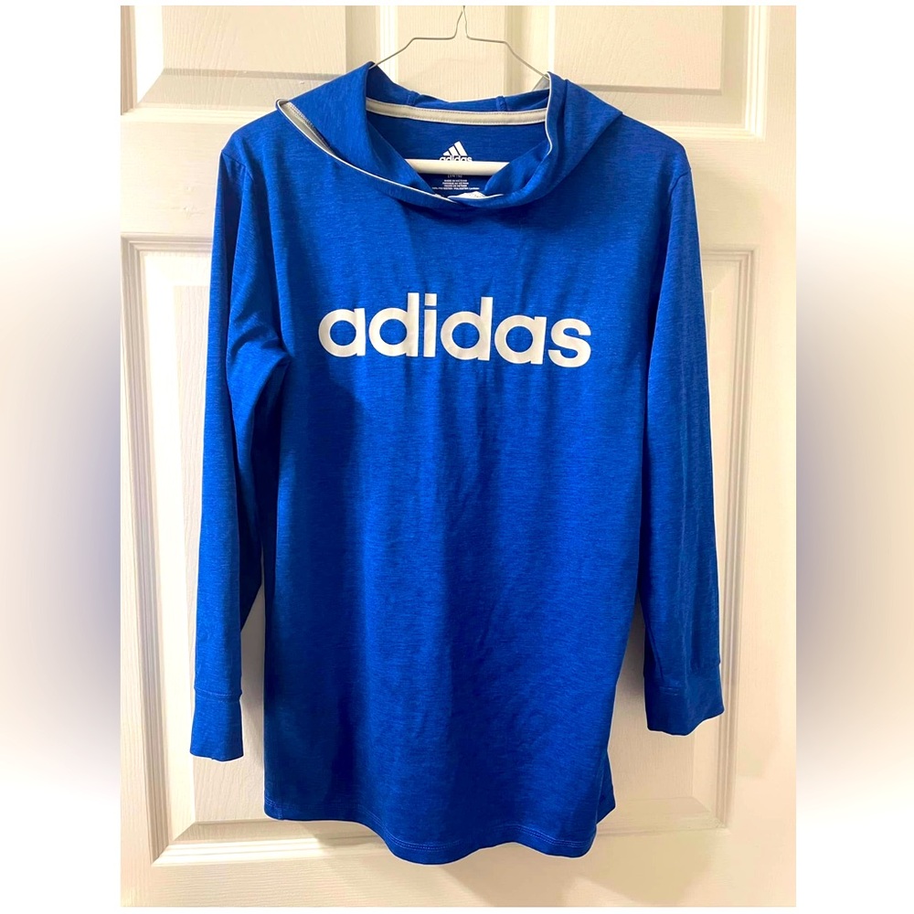 YL 14-16 Adidas Kids Blue LS Hooded Tee